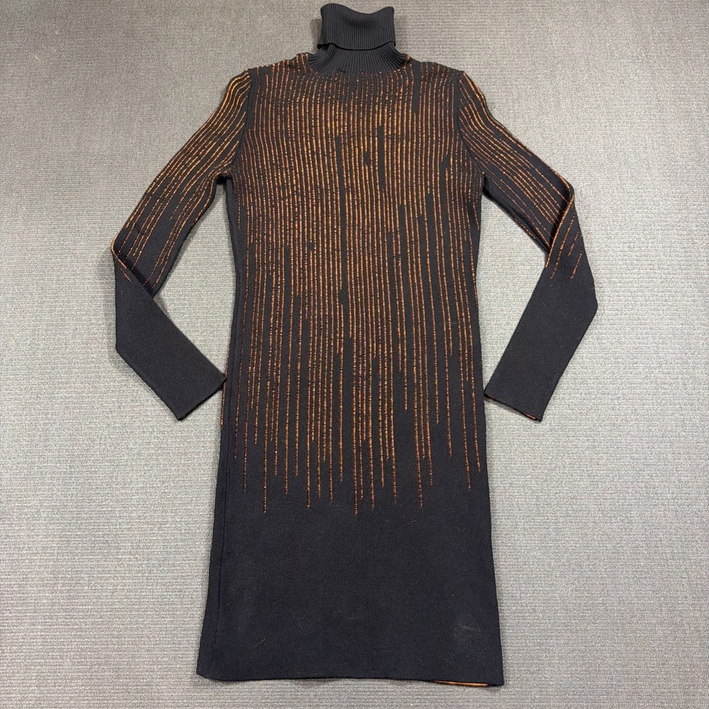 New Alexander McQueen Size Small Black Orange Striped Knit Dress Sweater Dress